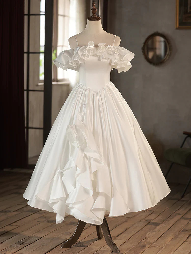 Retro A-Line Tea Length Ivory Prom Dress, Unique design Homecoming Dress