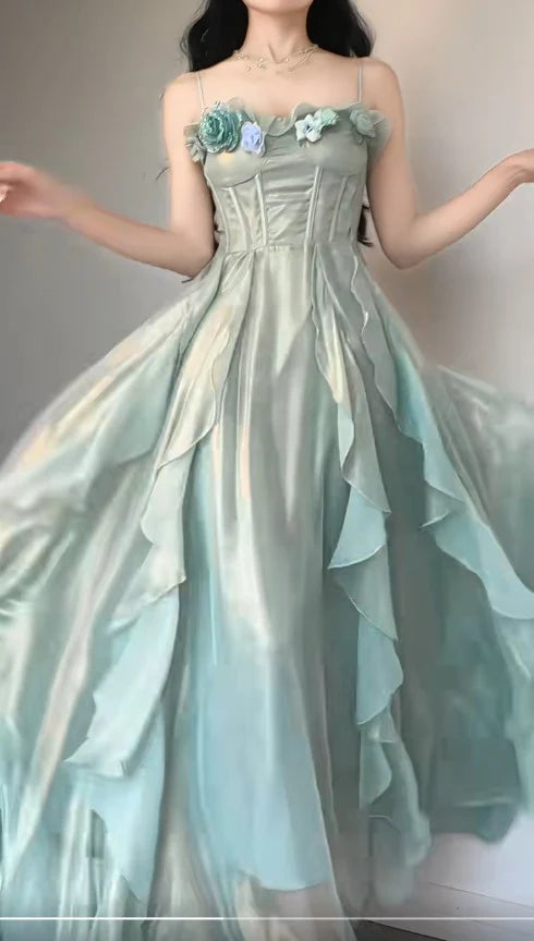 Tiffany Blue Fairytale Spaghetti Straps Birthday Party Dress Chiffon A-Line Princess Prom Dresses