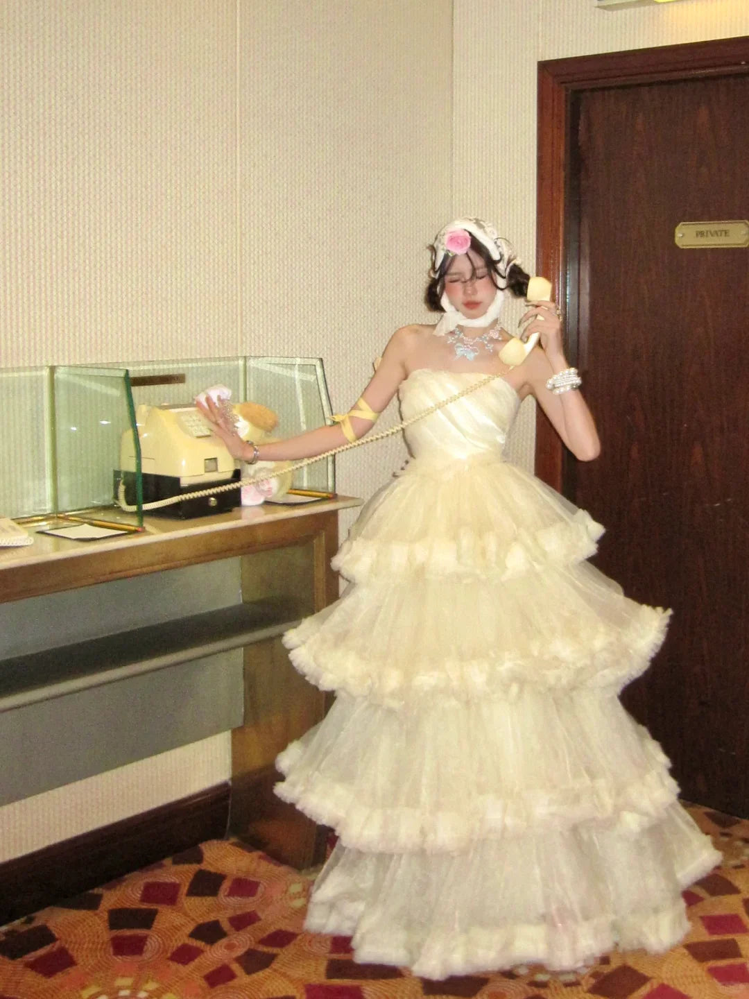 Princess A Line Strapless Layered Ivory Tulle Long Party Dress