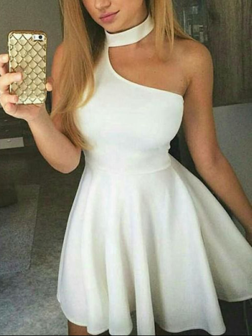 Bridelily A-Line Halter Satin Sleeveless Short Homecoming dresses With Ruched