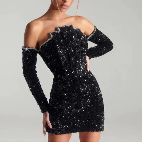 Off Shoulder Elegant Embroidered Butterfly Crystal Chain Prom Dress No sleeves