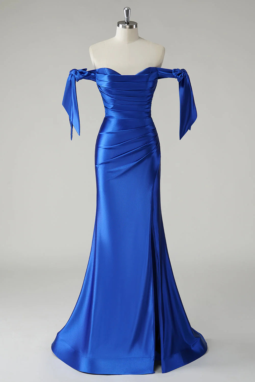 Royal Blue Mermaid Off The Shoulder Pleated Unique design Prom Dress