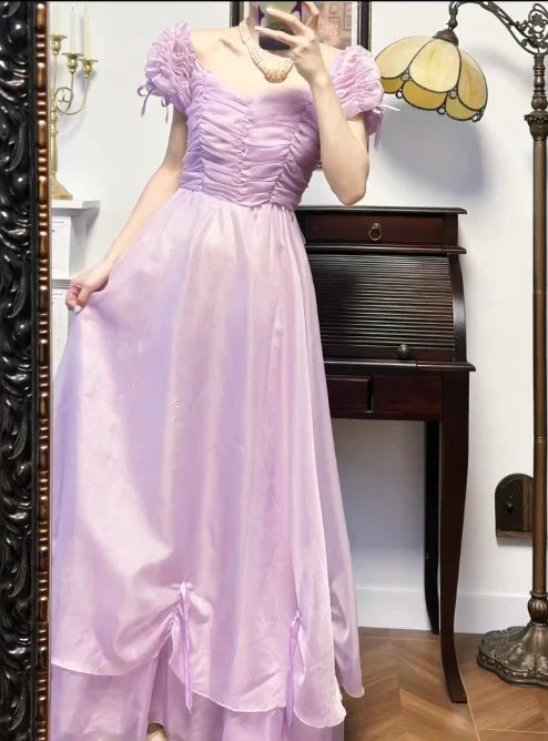 Purple Retro V-neck Chiffon Birthday Party Dress Sweet Retract Your Waist Prom Dress