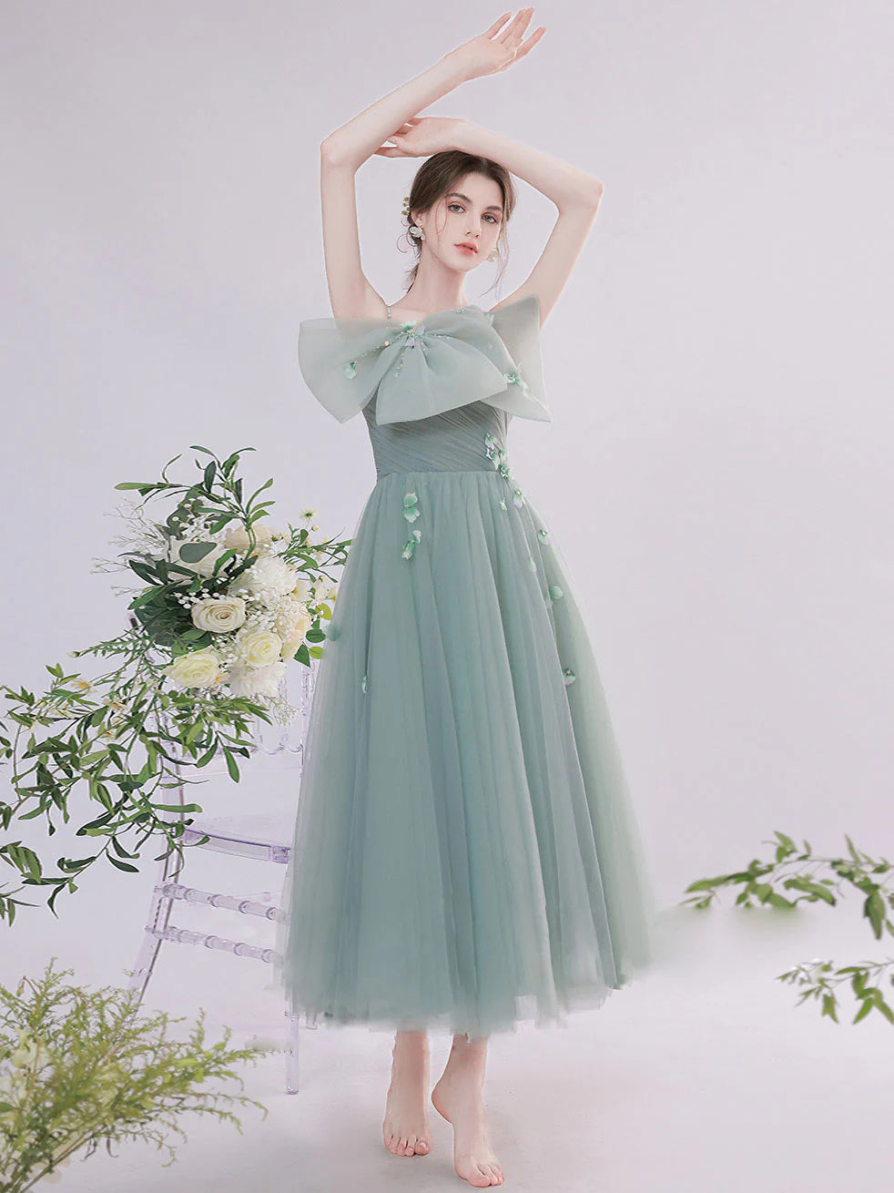 Green Tulle Short Prom Dress, Appropriate color matching Green Homecoming Dress