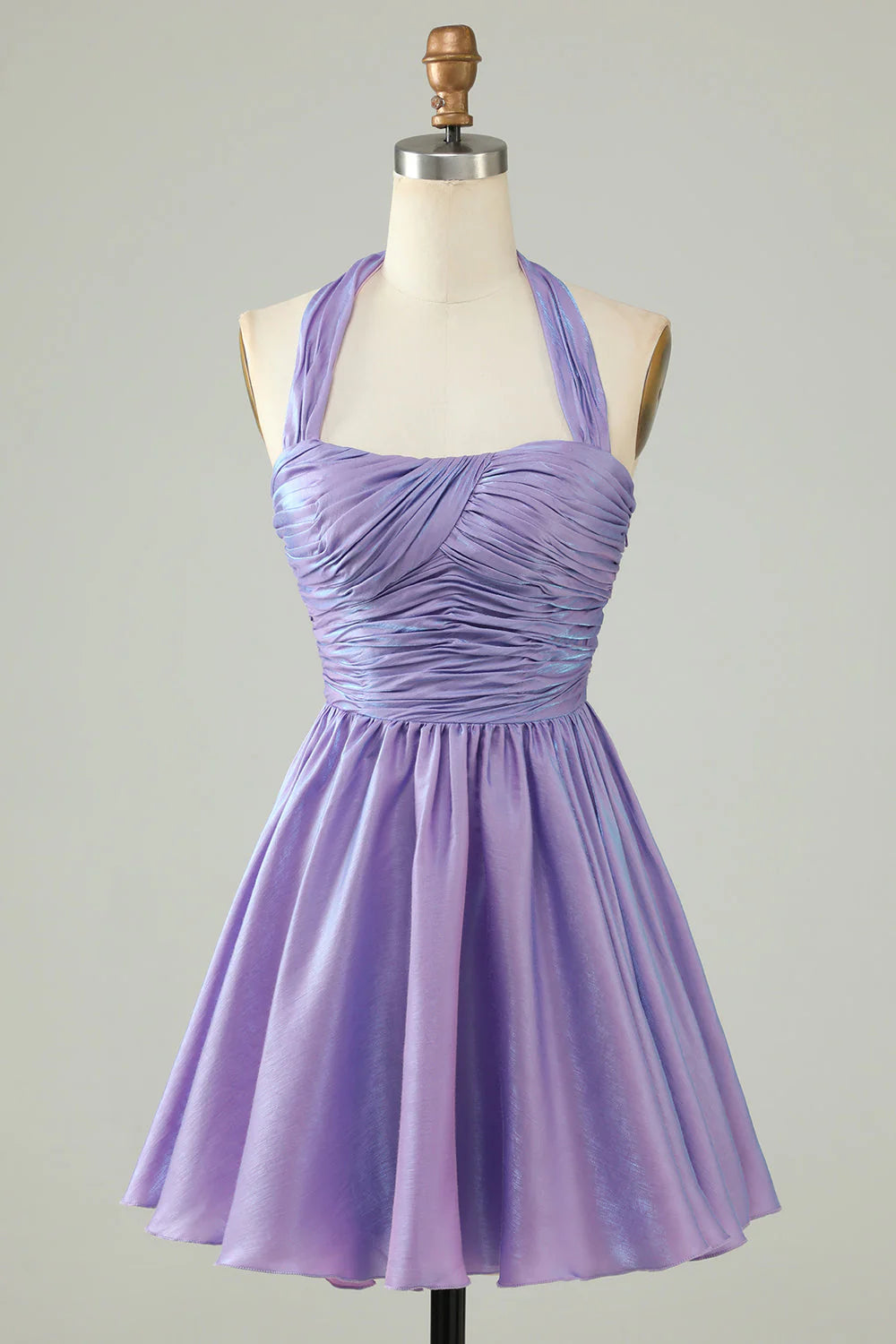 Purple Halter Open Back Sleeveless A Line Retract Your Waist  Homecoming Dress
