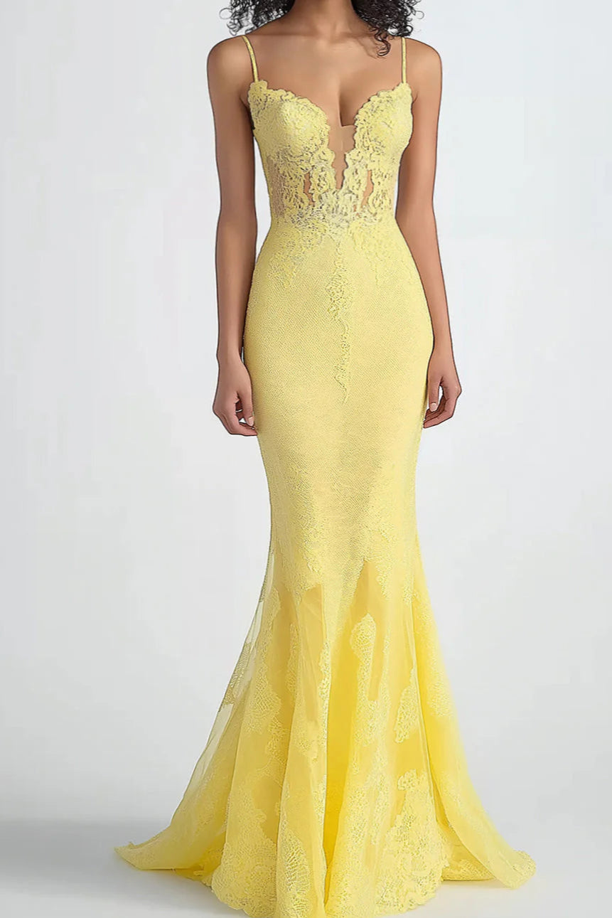 Unique design Daffodil Sheath Full of charm Thin Straps Mesh Formal Dress