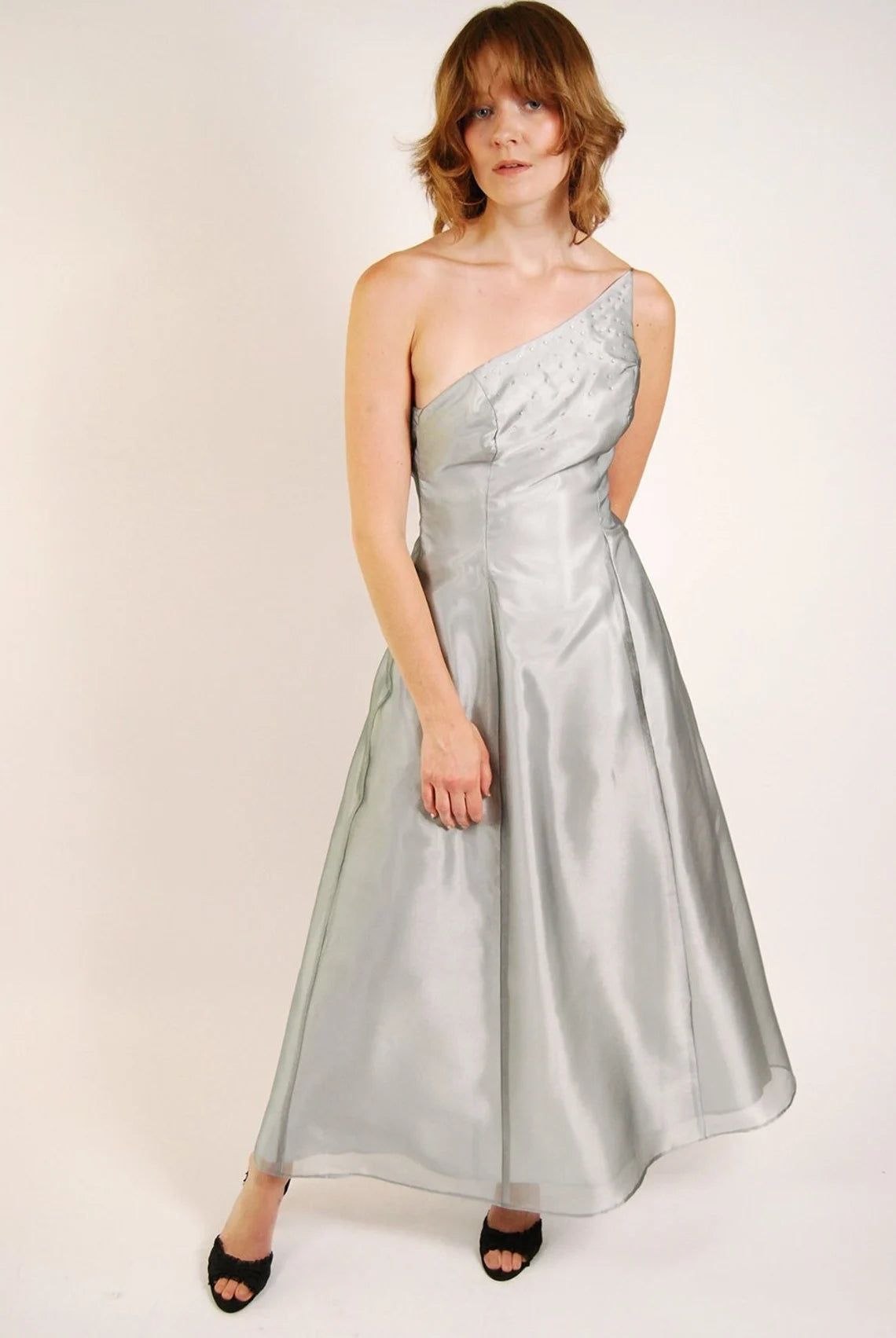 vintage ice blue rhinestones one shoulder formal gown Simple design Prom Dress