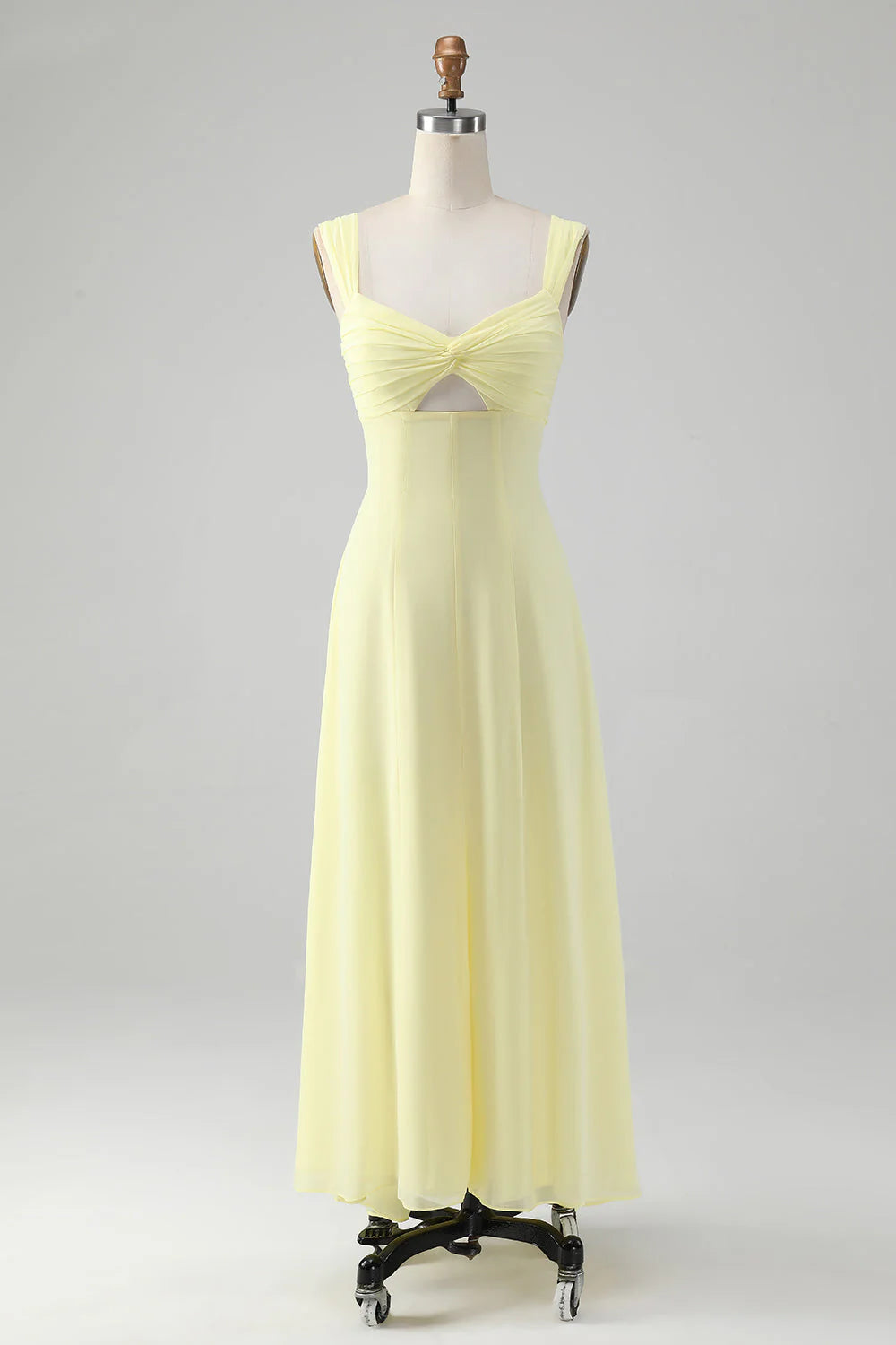 Simple and elegant Lemon Yellow Keyhole A Line Long Bridesmaid Dress