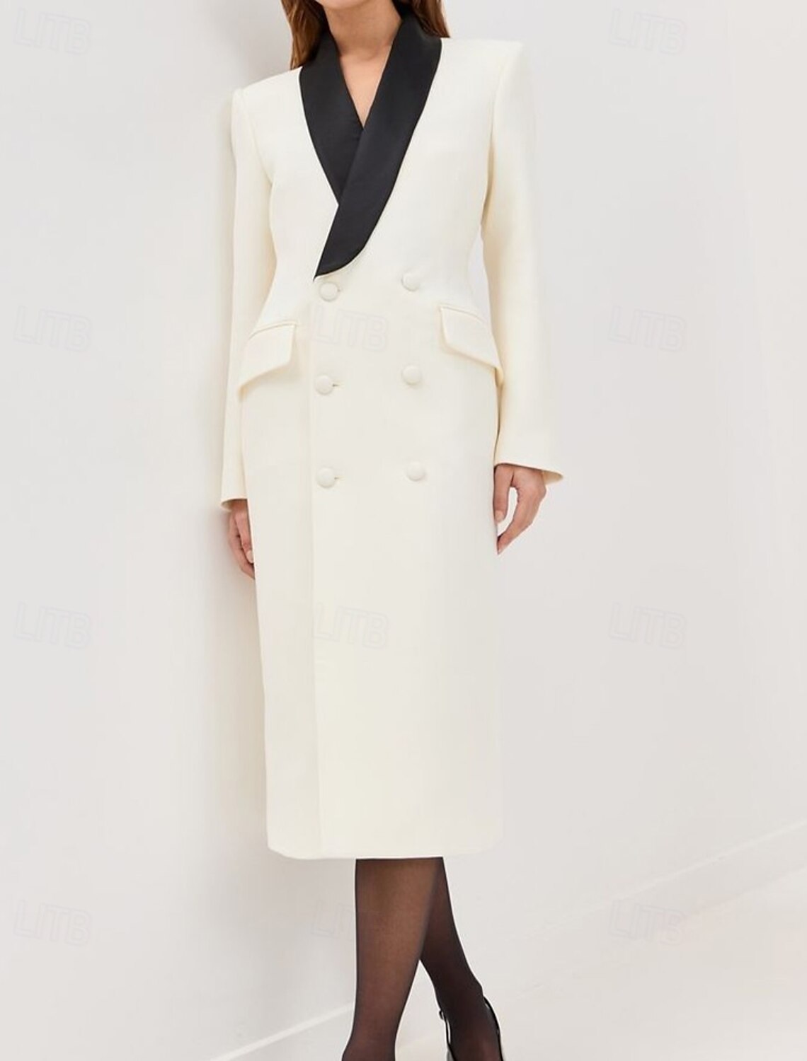 Blazer Dress Shawl Lapel Double Breasted Tuxedo Dress A-Line Mother of the Bride Dress Elegant Simple Minimalist V Neck Floor Length Satin Crepe Long Sleeve with Buttons 2025