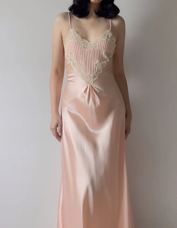 Elegant A Line Spaghetti Straps Lace Light Pink Satin Prom Dress