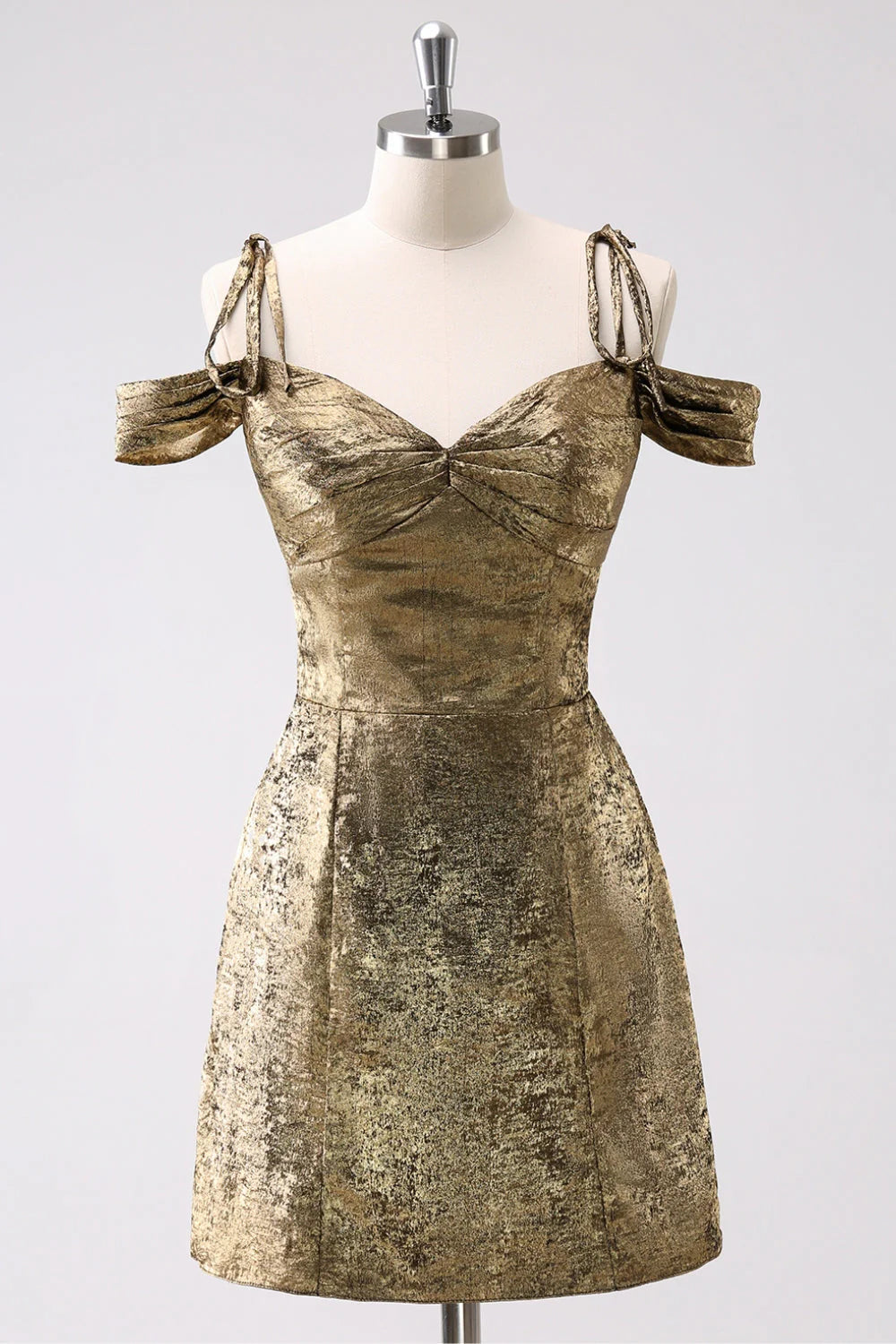 Golden A-Line Cold Shoulder Retract Your Waist Short Homecoming Dress