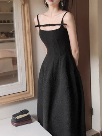 French high-end sling sweet bow retract your waist party dress