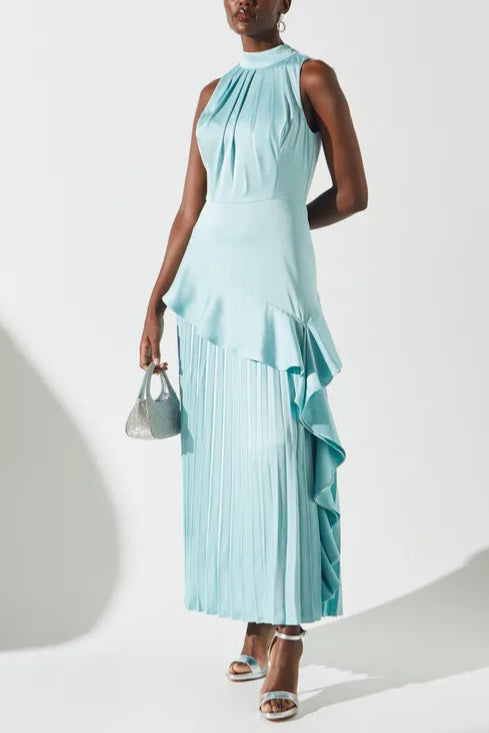 Sleeveless Ruffle Pleat Satin Back Crepe Mother Of The Bride Outfits Dress