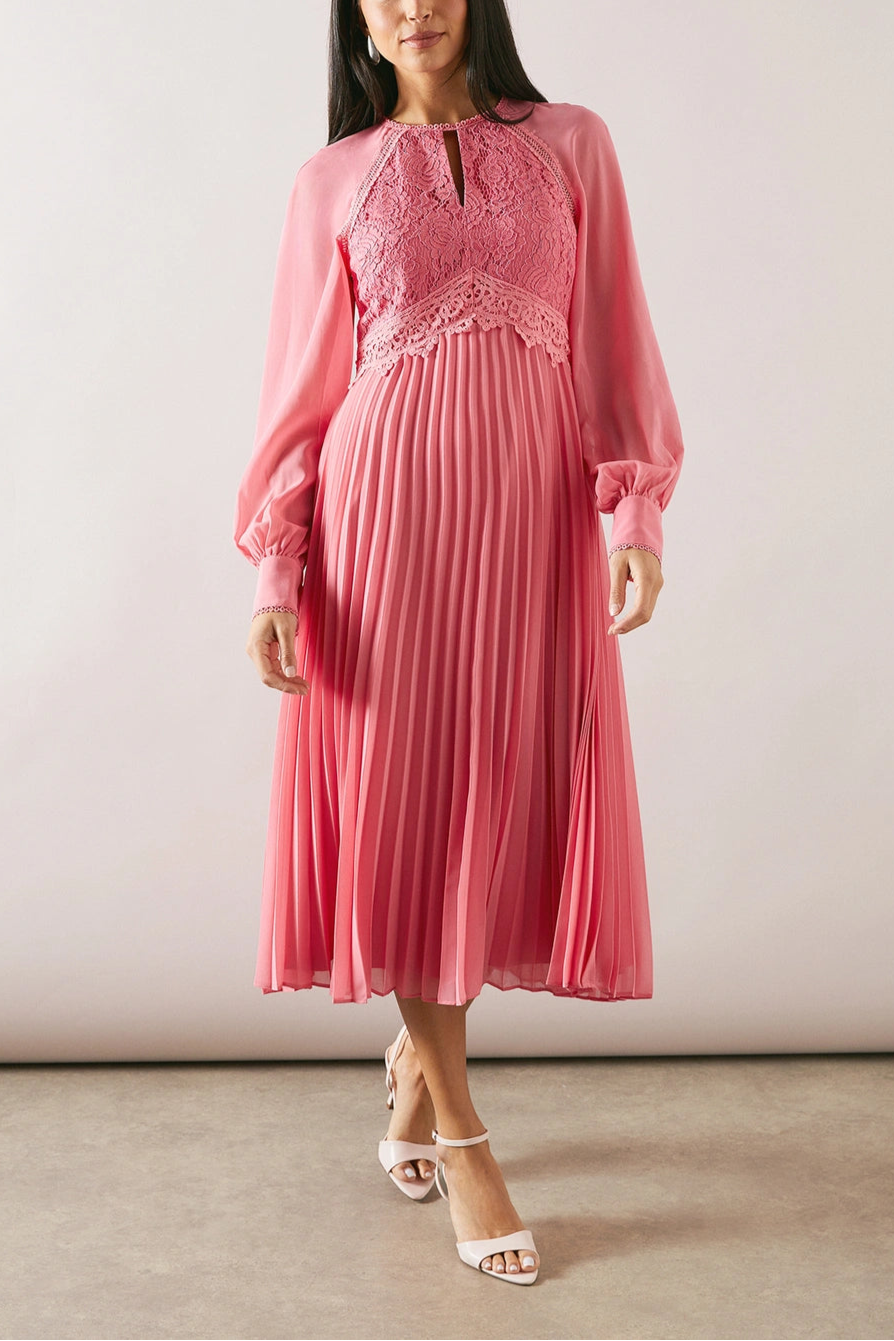 Occasion Lace Insert Pleated Midi Mother Of The Bride Outfits Dress