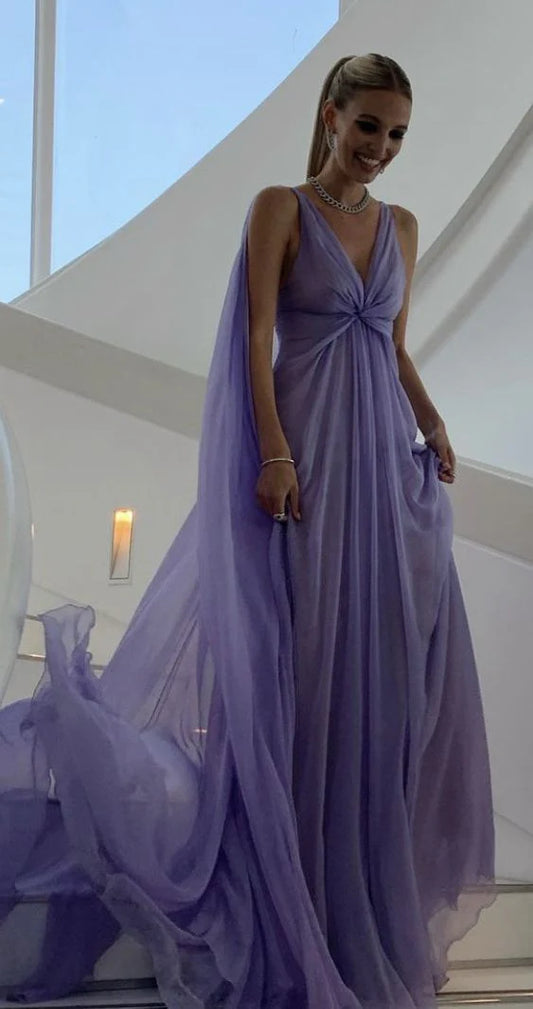 Chiffon Sleeveless Zipper Lilac Long Prom Dresse
