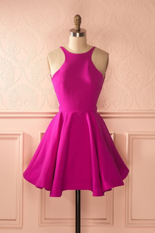 A-line Simple Short Dresses Open Back Ruched Sleeveless Homecoming Dress