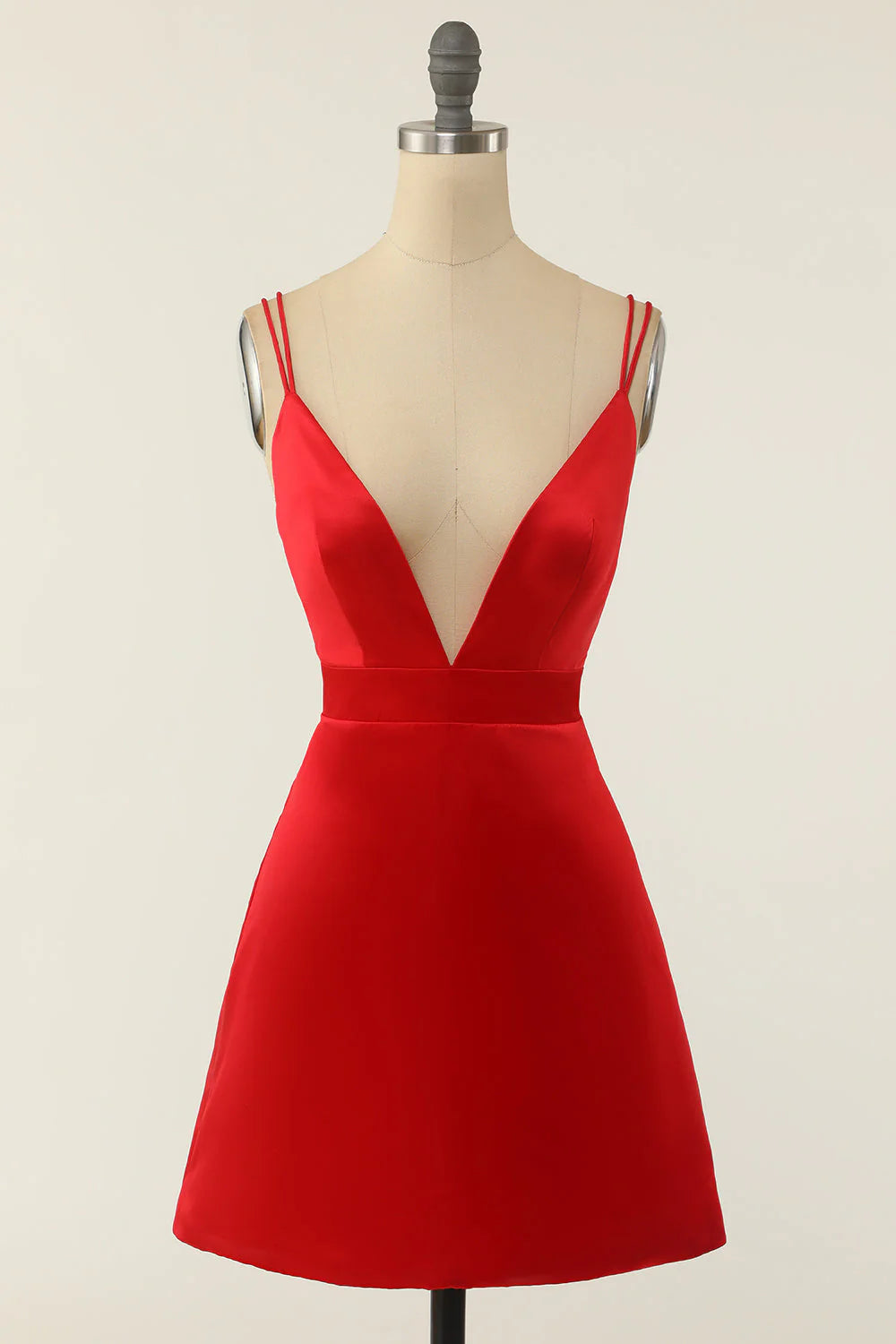Simple design Red Satin V-Neck Retract Your Waist Homecoming Dresses