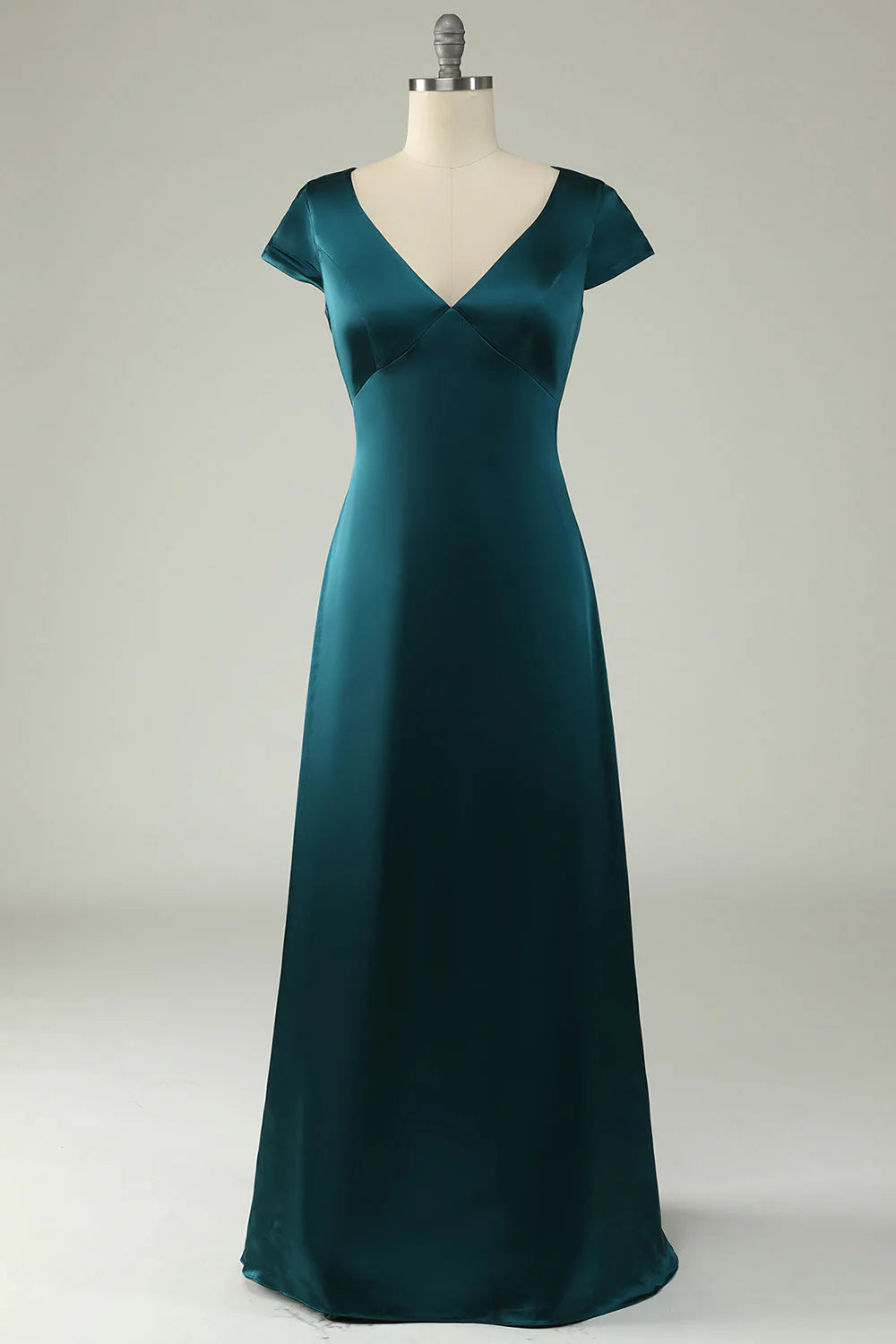 A Line V Neck Dark Green Plus Size Evening Dress With Open Back