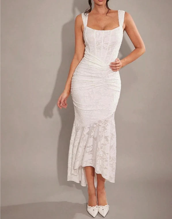 Jacquard Chiffon Mermaid Bridesmaid Dress Fashion Elegant White Party Dress