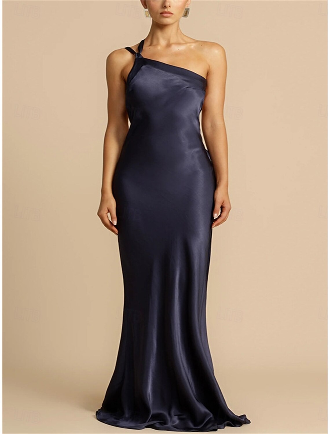 Wedding Dresses Mermaid One Shoulder Floor Length Sleeveless Satin Bridal Gowns With Solid Color