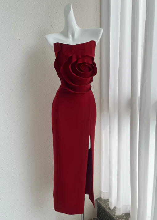 Full of charm unique design french style 3D rose strapless party dress