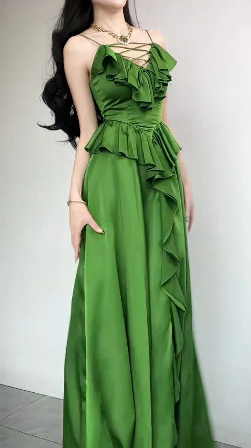 Elegant Sapphire Blue Spaghetti Strap Simple Satin V-Neck A-Line Party Dress