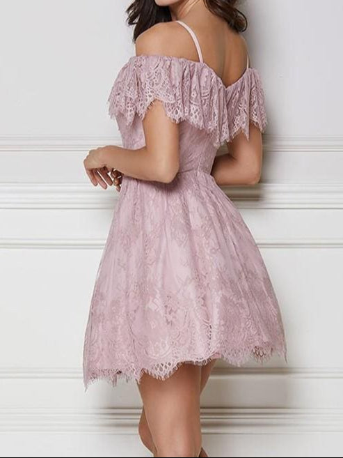 Bridelily A-Line Ruffles Lace Off-the-Shoulder Sleeveless Short/Mini Dresses