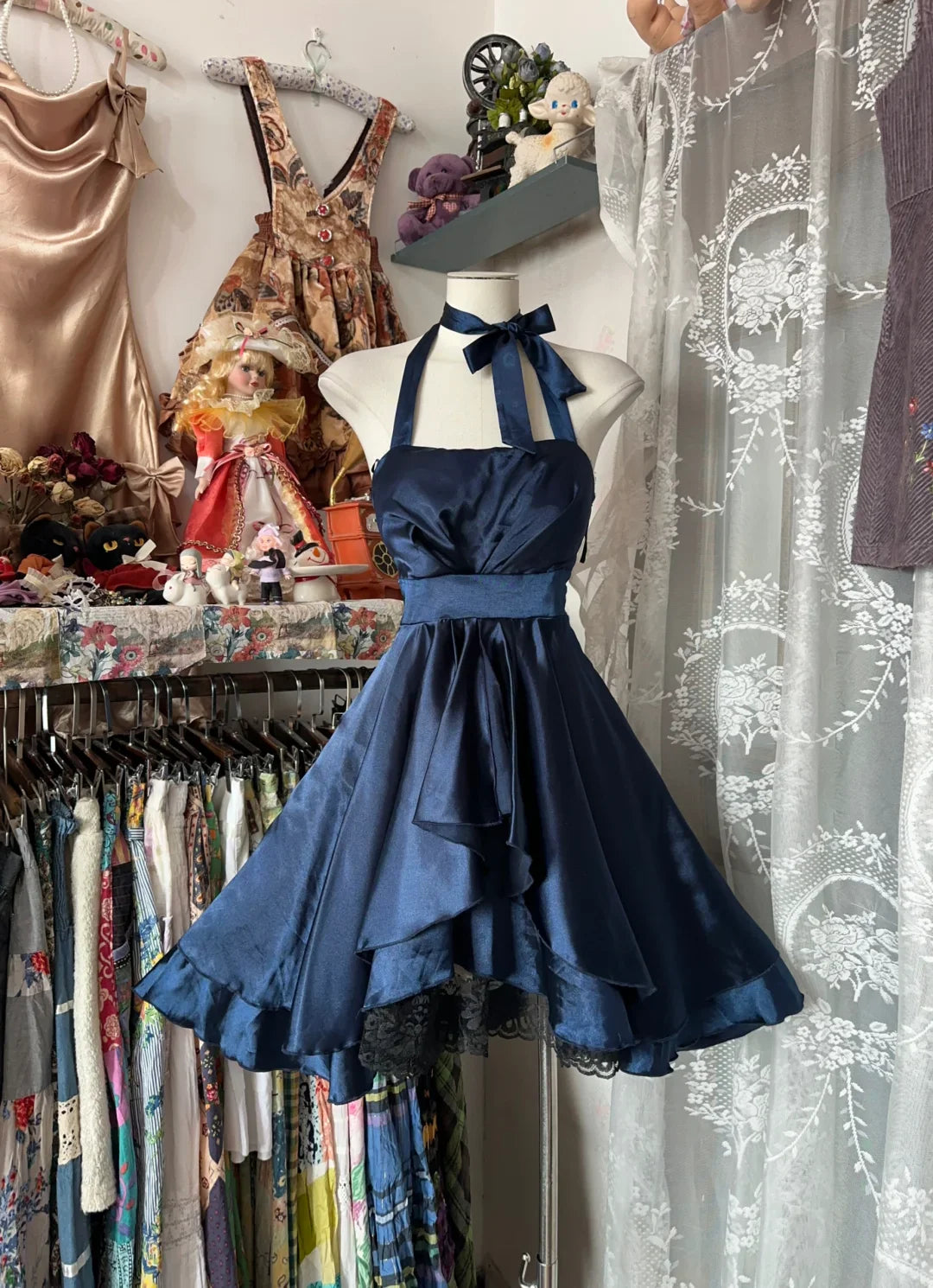 Blue Satin Short Homecoming Dress Retract Your Waist Cocktail Dress