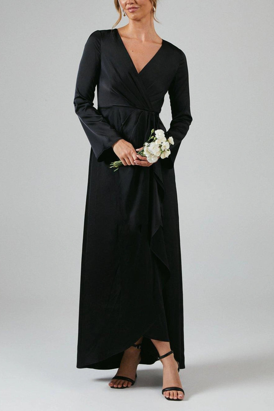 Debut London by Coast Long Sleeve Waterfall Detail Satin Bridesmaids Dress