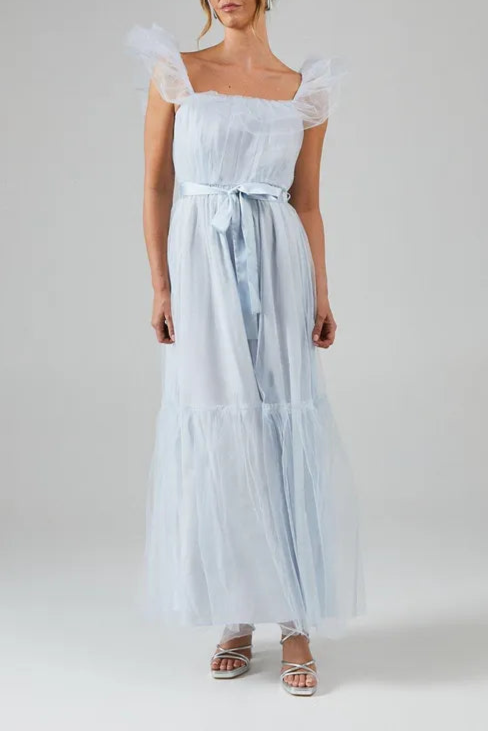 Debut London by Coast Bardot Tiered Mesh Retract Your Waist Bridesmaids Dress