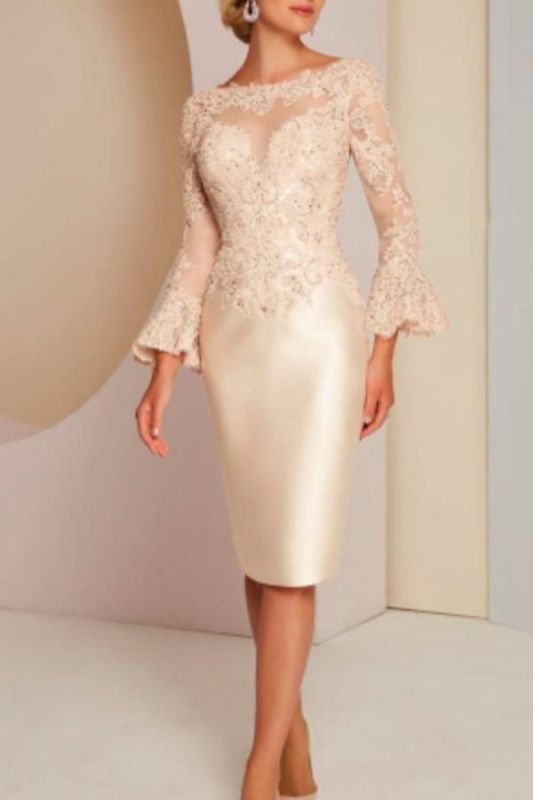 Short Satin Elegant mother of the bride dresses with sleeves Wedding Party Dresses