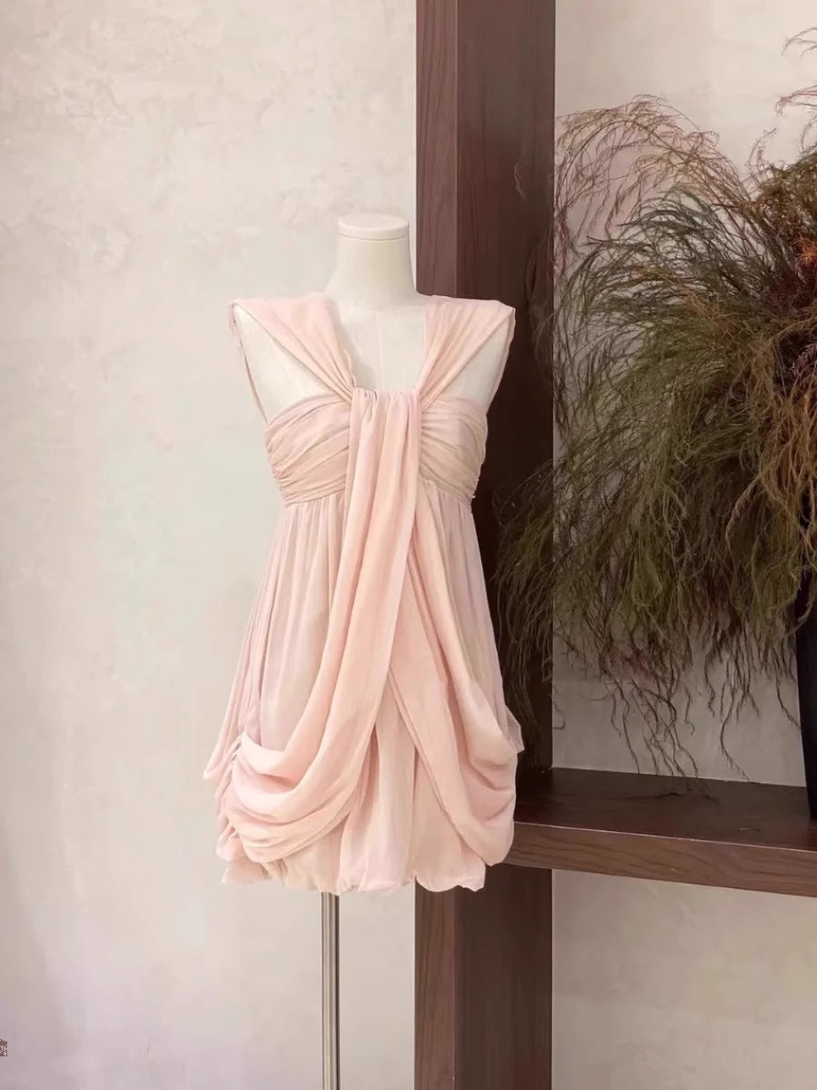 Sexy A Line Ruffled Chiffon Pink Short Unique design Women's Homecoming Dresses