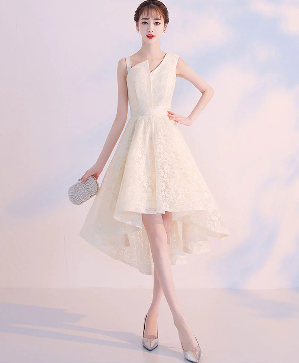 Champagne Lace High Low Prom Dress Unique design Cute Homecoming Dress