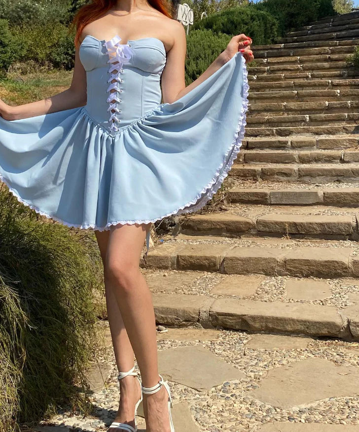 Princess A Line Sweetheart Neck Sky Blue Satin Short Homecoming Dress