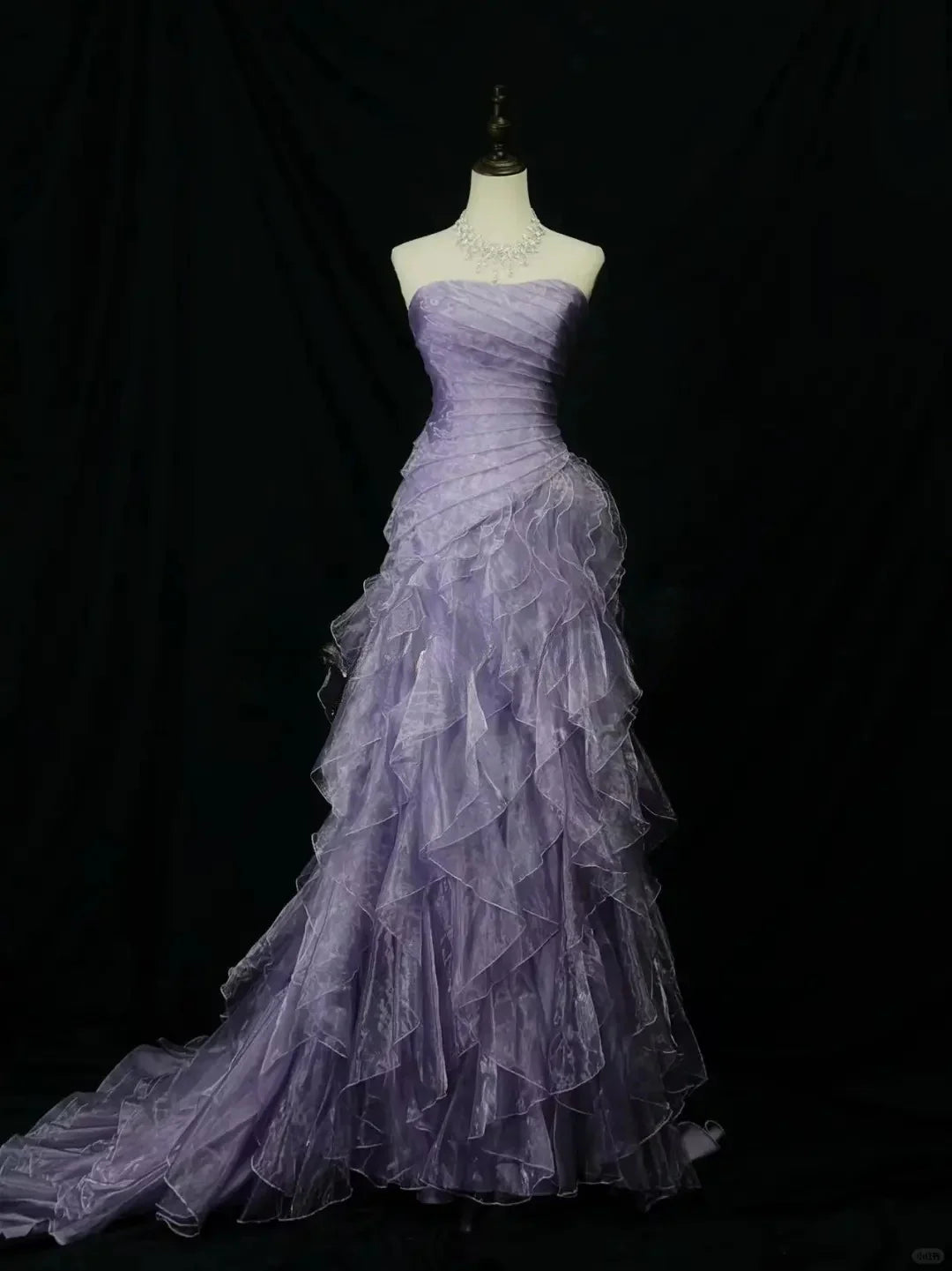 Mermaid Strapless Tulle Layered Long Prom Dress Formal Elegant Purple Evening Dress