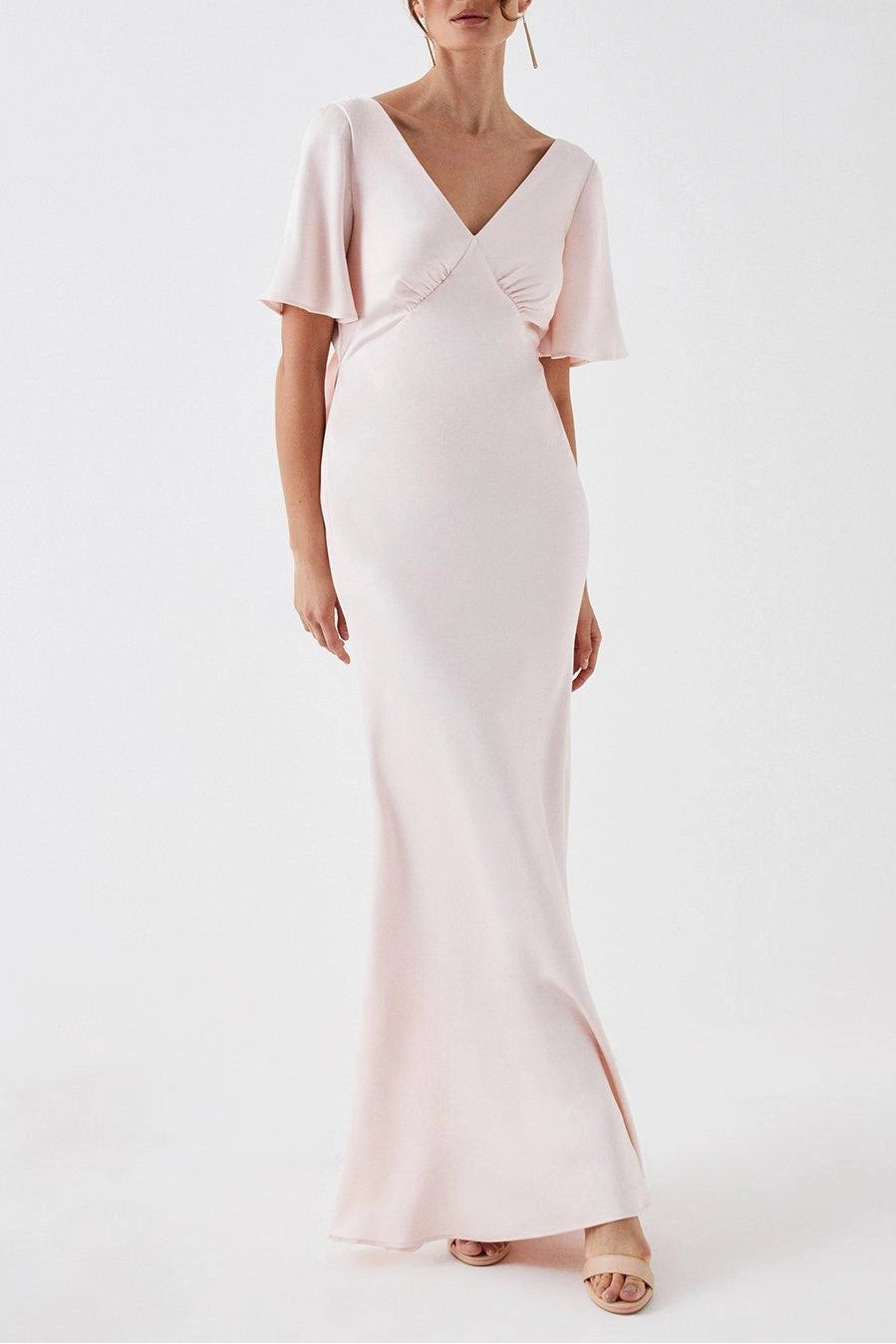 Elegant and gentle Tie Back Satin Back Crepe Bridesmaids Dress