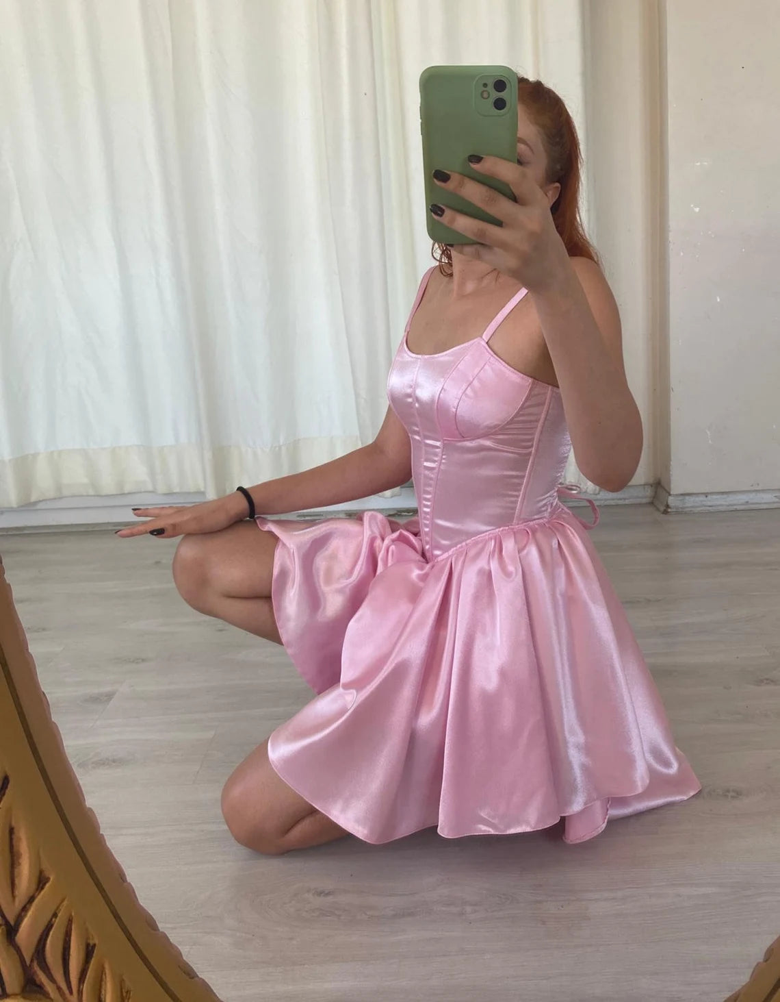 pink satin short dress short corset dress simple design homecoming dress