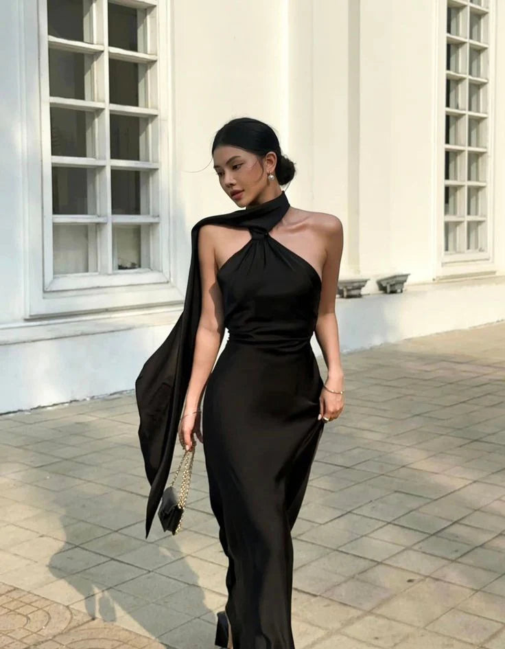 Black Halter Slim-fit Backless Sexy Full of charm Satin Prom Dress