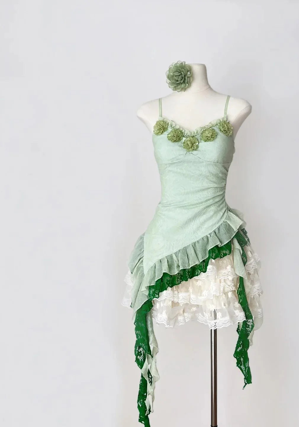 Spaghetti Straps Bodycon Lace Tulle Short Prom Dresses Fairytale Green Homecoming Dresses