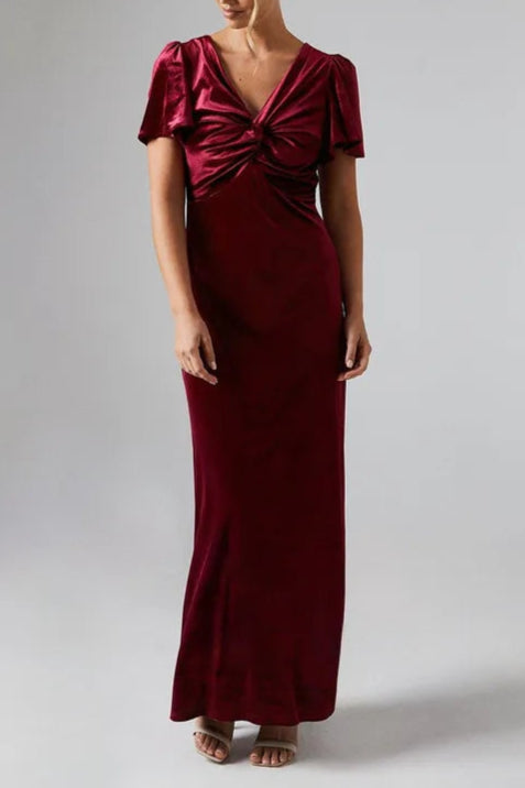 Velvet Unique design Twist Front Elegant and gentle Bridesmaids Maxi Dress