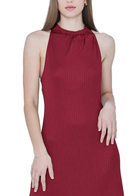 Textured Rib Halter Retract Your Waist Unique design Bridesmaids Dress