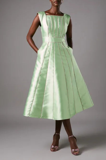 Printed Twill Seamed Midi Mother Of The Bride Outfits Dress With Piping