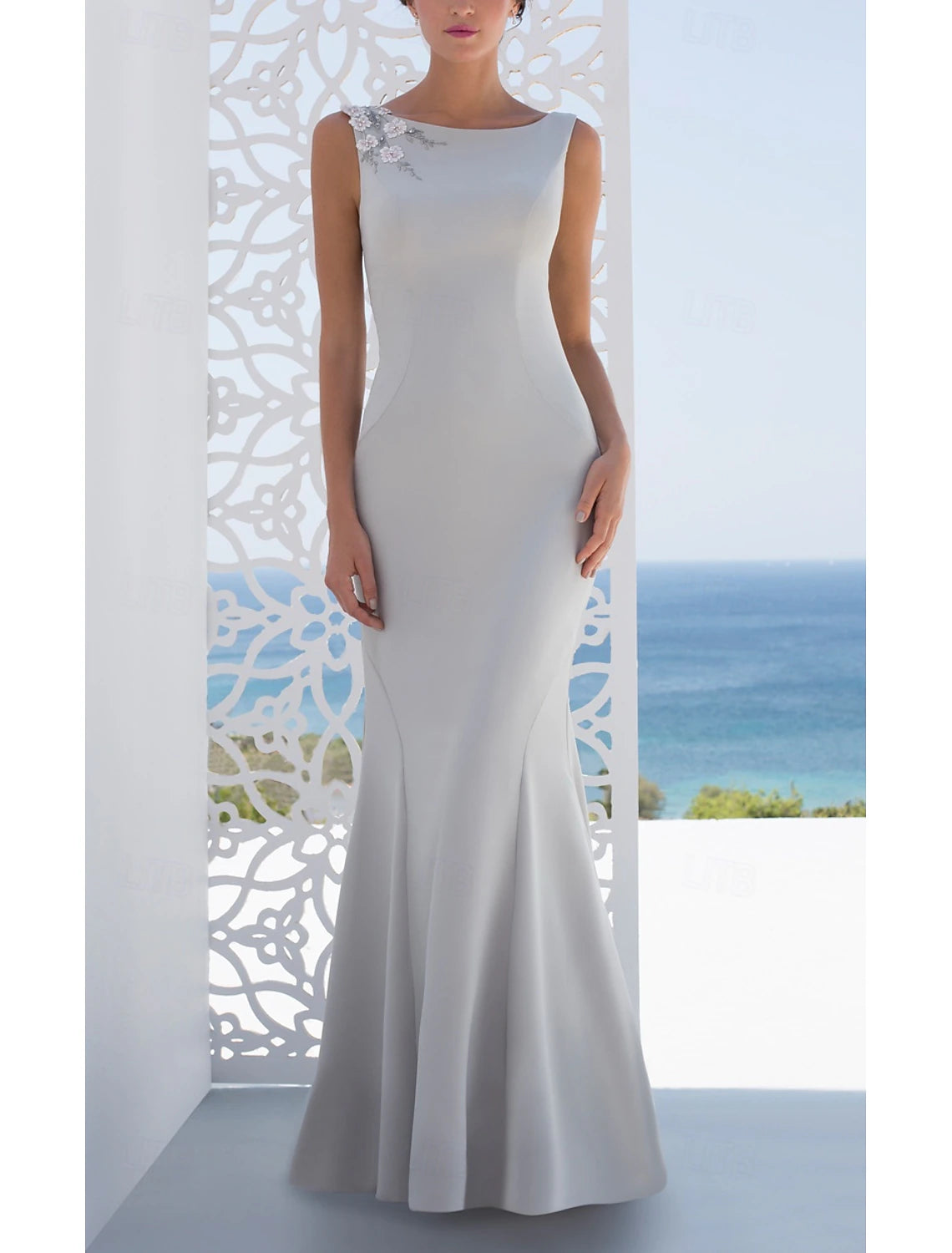 Sleeveless Elegant Slim - Fitting Mermaid Dress with Single - Shoulder Floral Embroidery Graceful Evening Gown