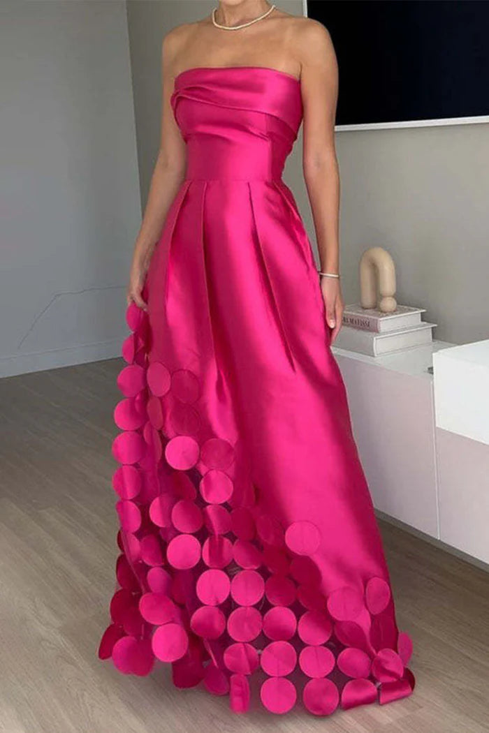 Casual Prom Patchwork Ruched Strapless Retract Your Waist Prom Dresses