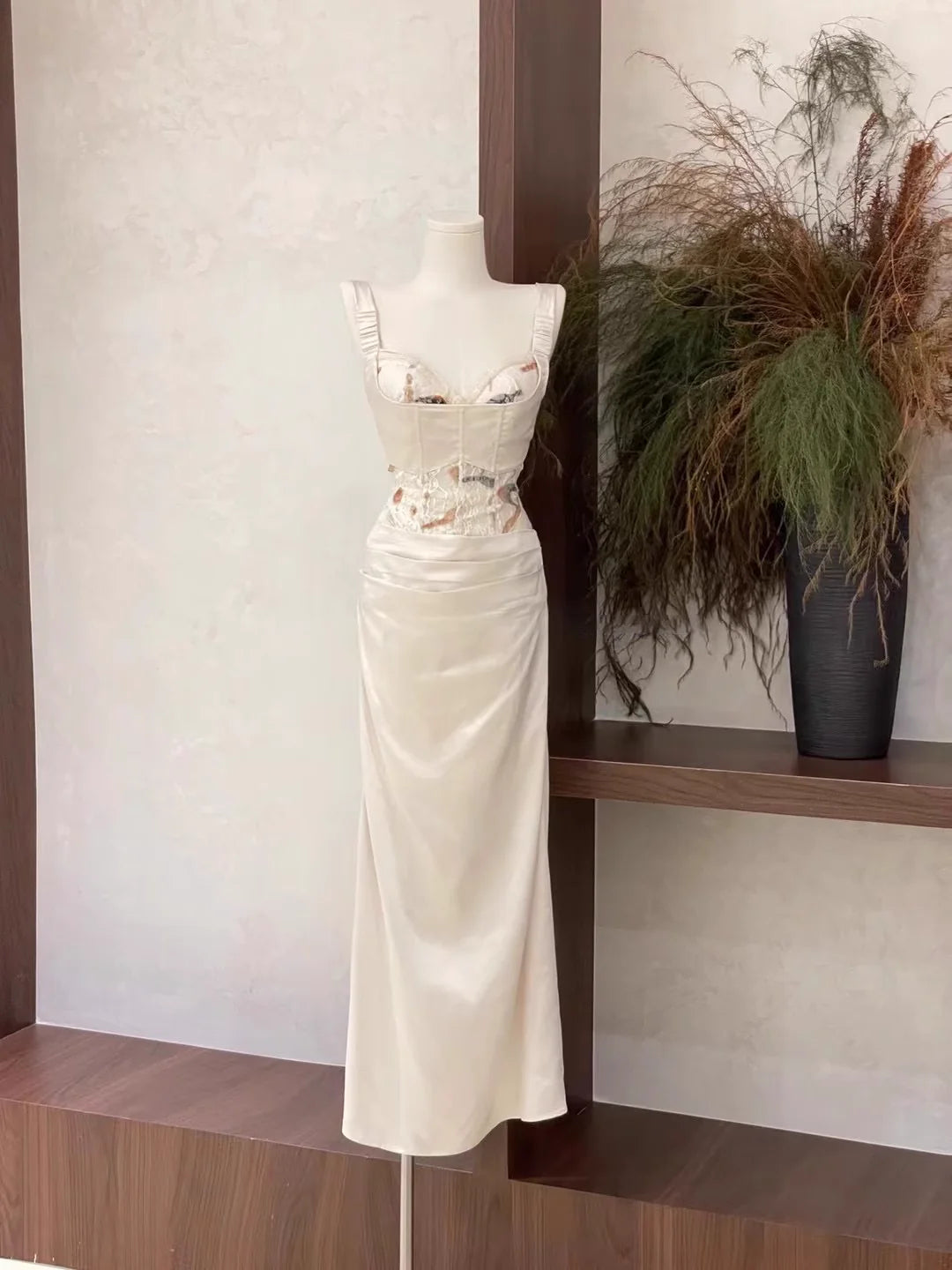 Modest 2 Pieces Top and Skirt Ivory Women's Long Prom Dresses