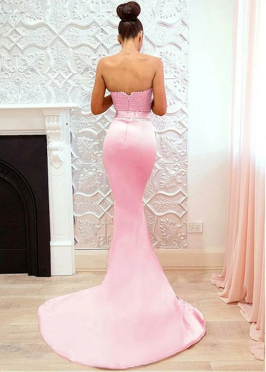 Pink Sweetheart Off Shoulder Mermaid Lace Retract Your Waist Evening Dress