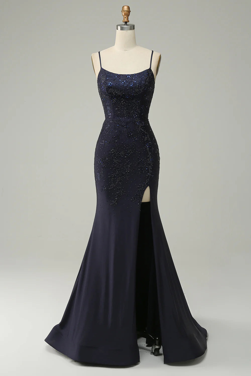Navy Unique design Strapless Sweetheart Beaded Prom Dress With Split