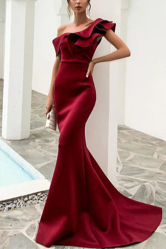 Exquisite tailoring Off-the-Shoulder Ruffled Slim-fit Mermaid Long Evening Dress
