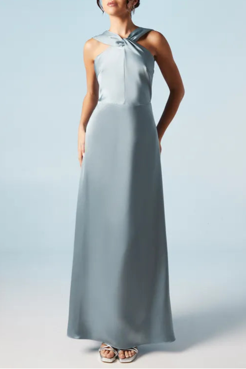 Twisted Halterneck Elegant and gentle Satin Retract Your Waist Bridesmaids Maxi Dress