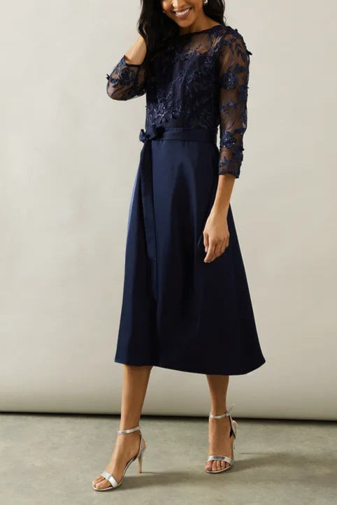 Occasion Satin And Mesh Overlay Fit And Flare Mother Of The Bride Outfits Dress